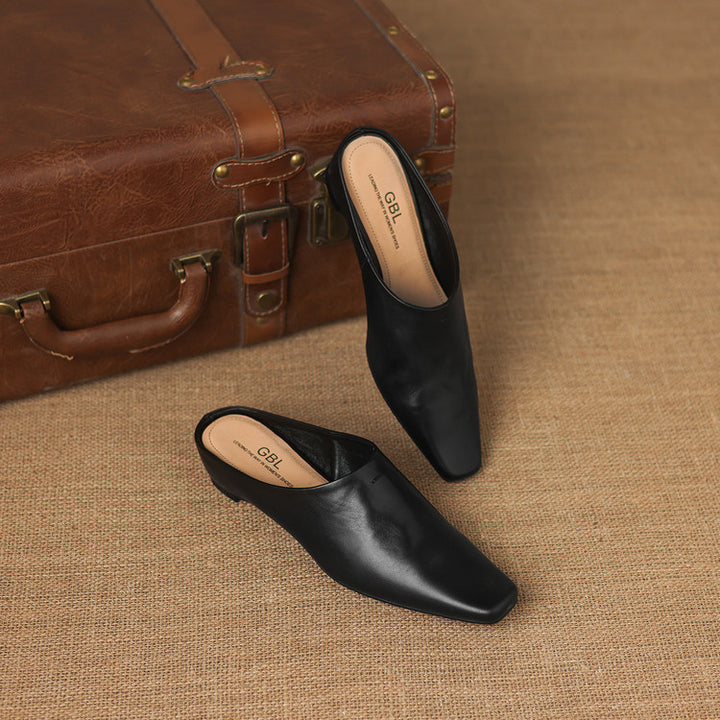 Noelle Genuine Leather Square-Toe Mules