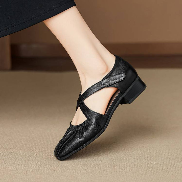 Odie Genuine Leather Cross Strap Flats