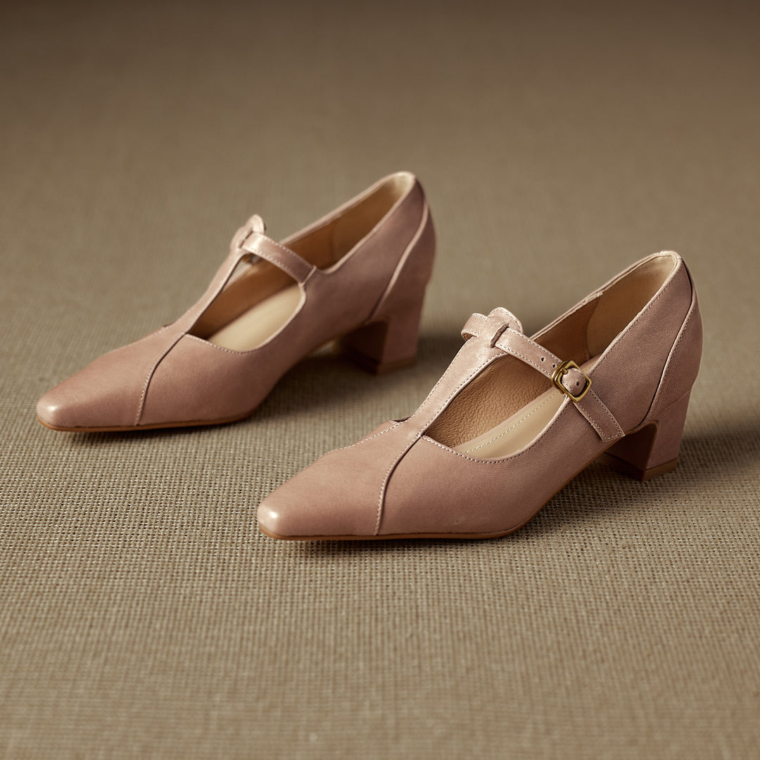 Rovena Genuine Leather T-Strap Heel Pumps