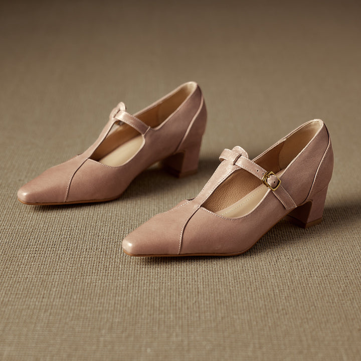 Rovena Genuine Leather T-Strap Heel Pumps