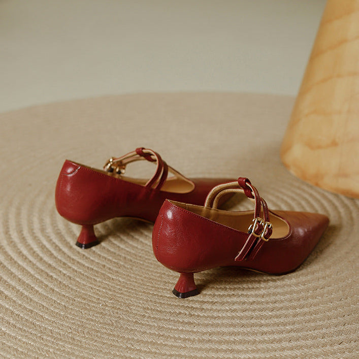 Mirel Genuine Leather T-Strap Pumps