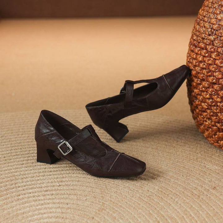 Eden Genuine Leather T-Strap Heels