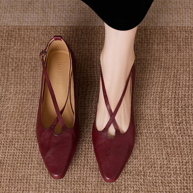 Ciela Genuine Leather Cross Strap Flats