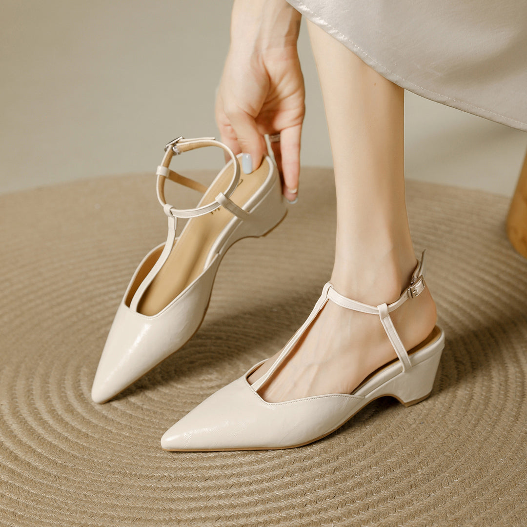 Nelsy Premium Leather T-Strap Slingback Heels