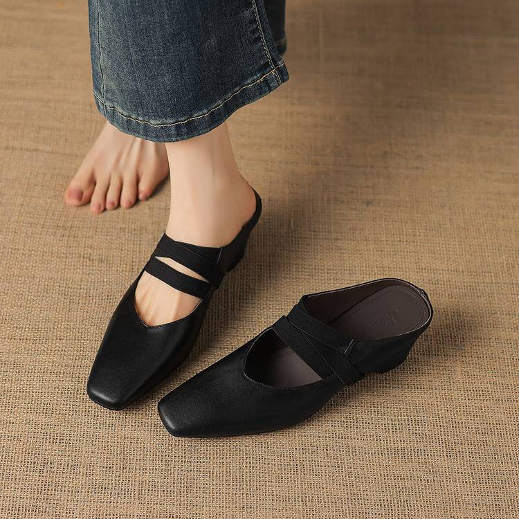Maren Genuine Leather Square-Toe Mules