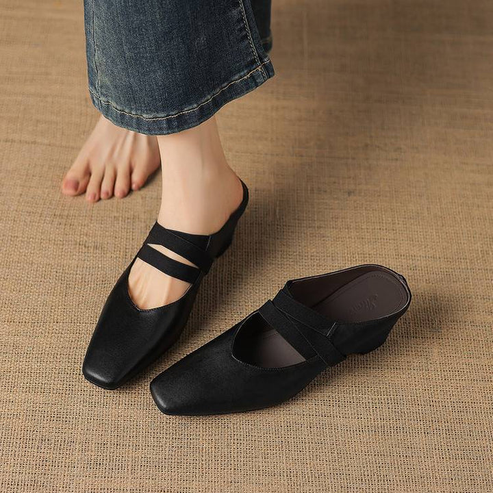Maren Genuine Leather Square-Toe Mules