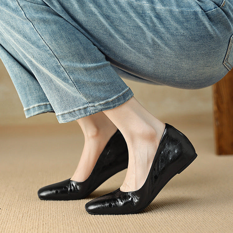 Roma Genuine Leather Square Toe Flat Pumps