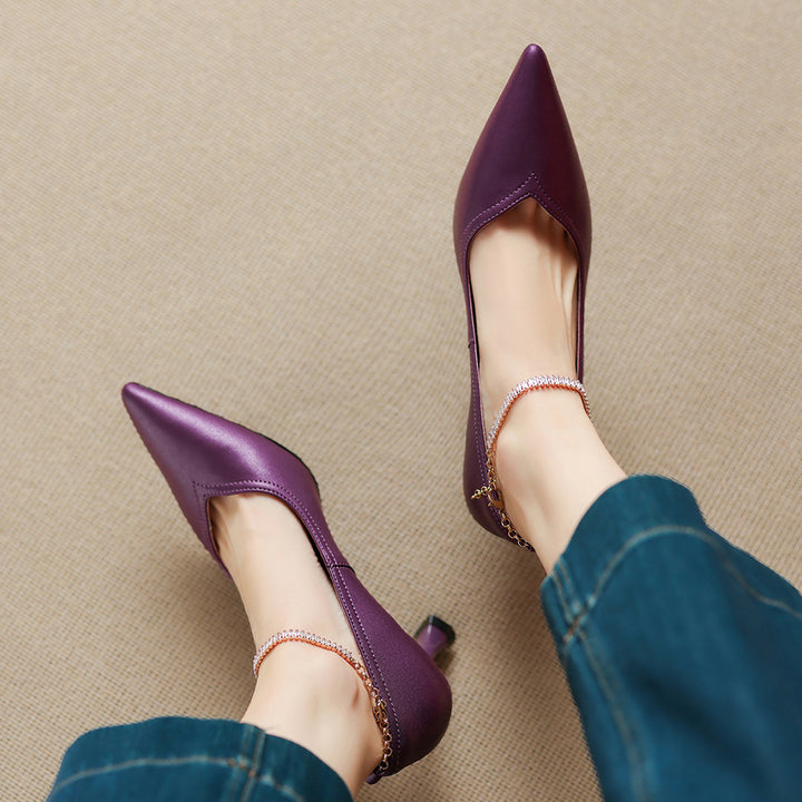 Raya Genuine Leather Rhinestone Anklet Pumps