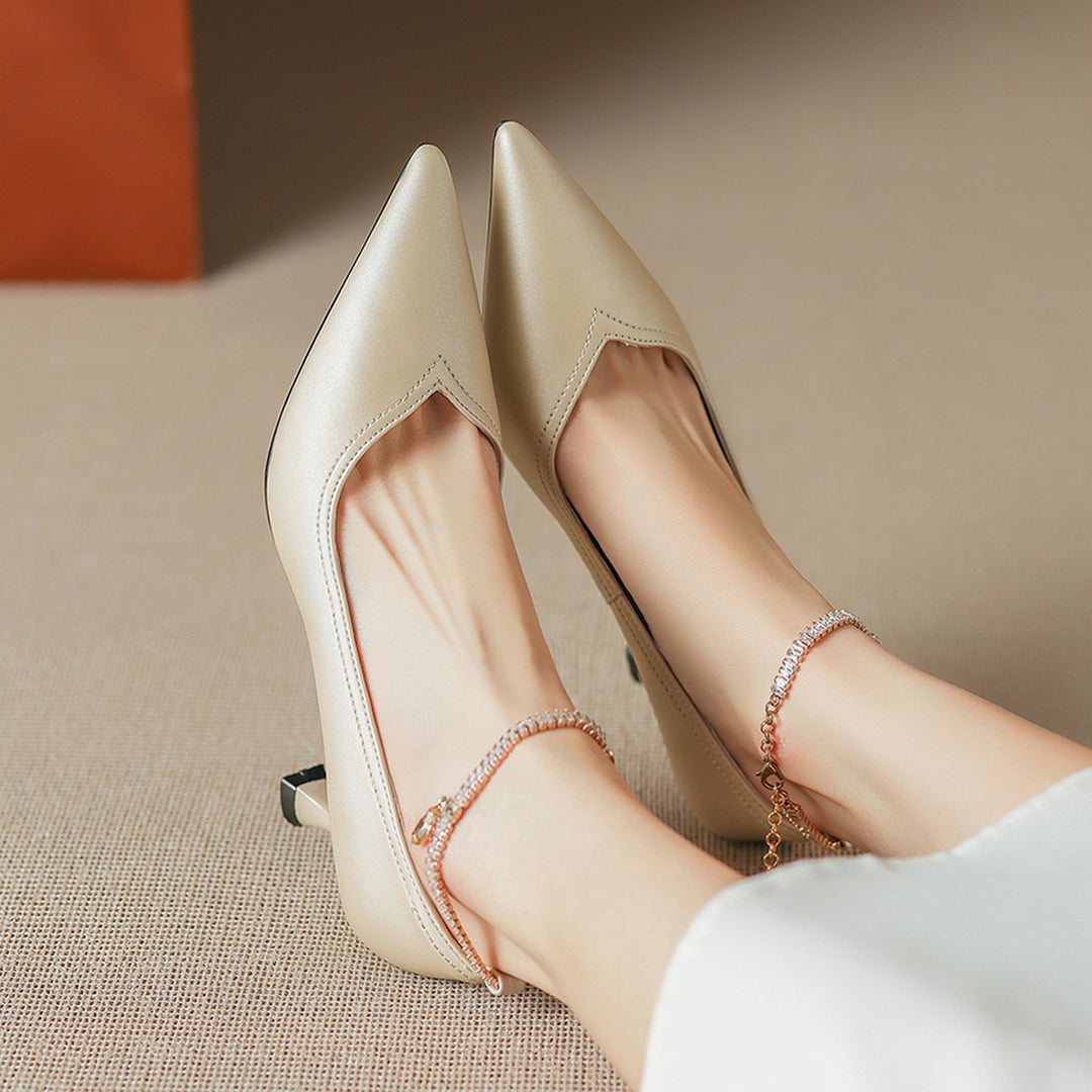 Raya Genuine Leather Rhinestone Anklet Pumps