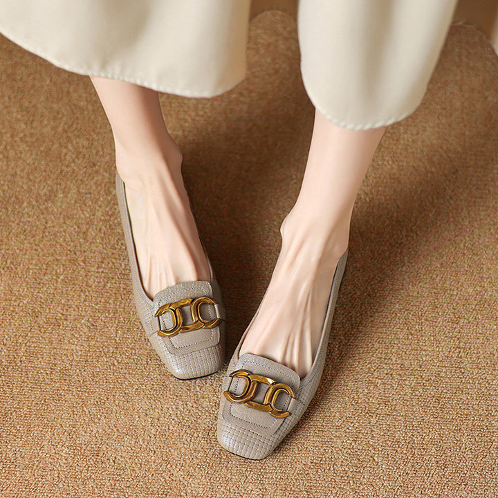 Soho Genuine Leather Block Heel Pumps