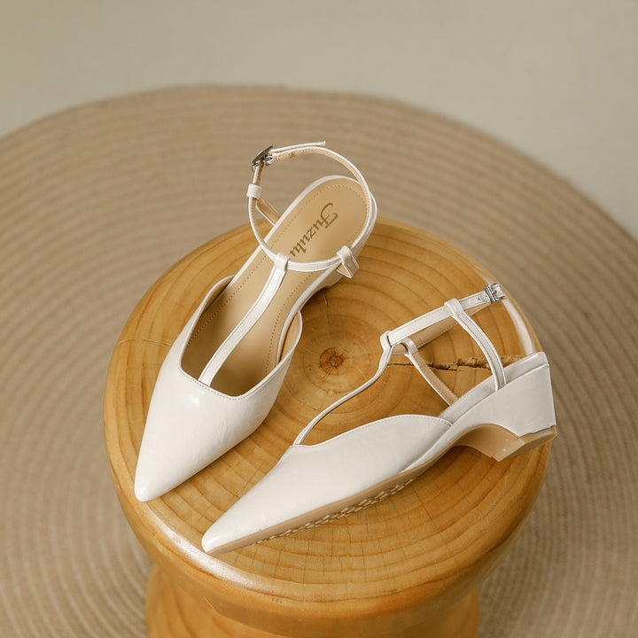 Nelsy Premium Leather T-Strap Slingback Heels