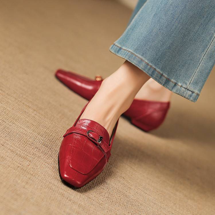 Nivan Genuine Leather Belt Strap Loafers