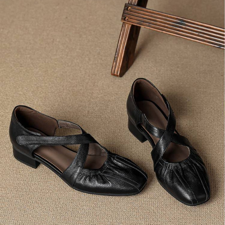 Odie Genuine Leather Cross Strap Flats