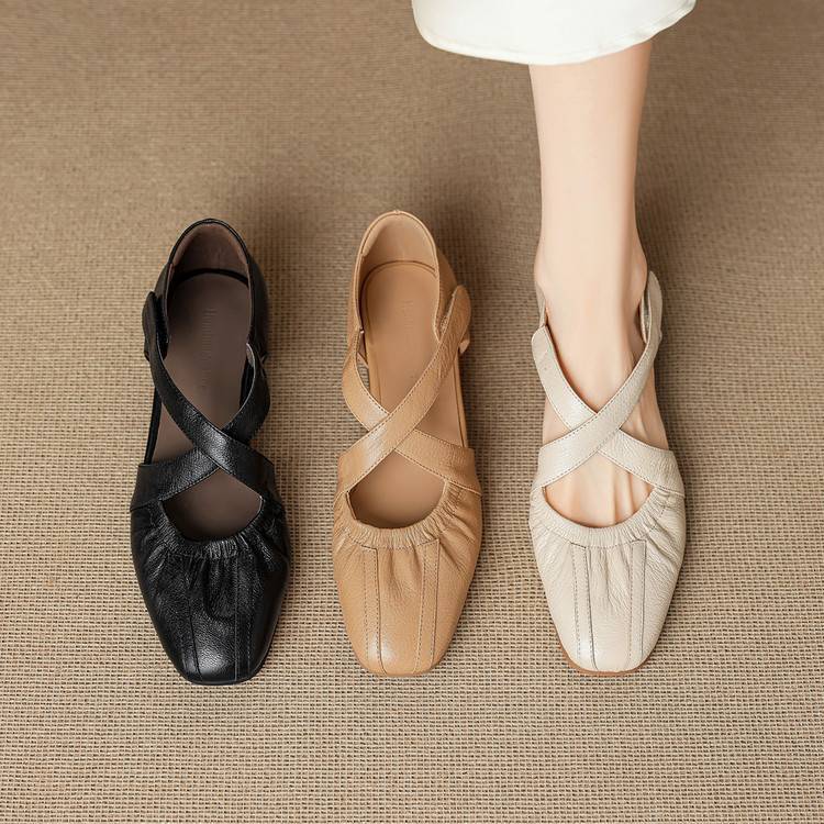 Odie Genuine Leather Cross Strap Flats