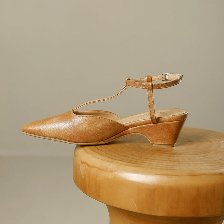 Nelsy Premium Leather T-Strap Slingback Heels