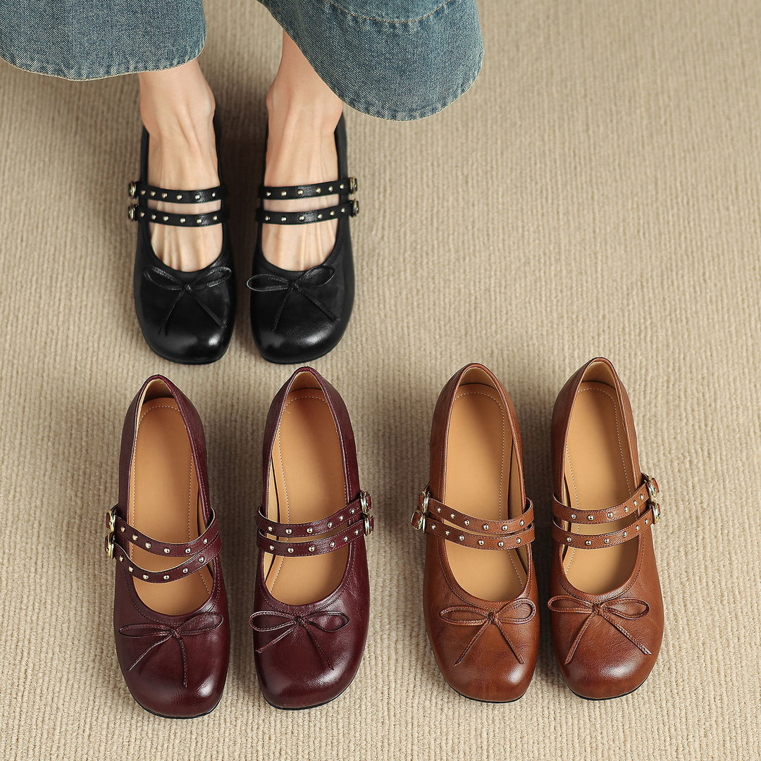 Alba Genuine Leather Studded Mary Jane Pumps
