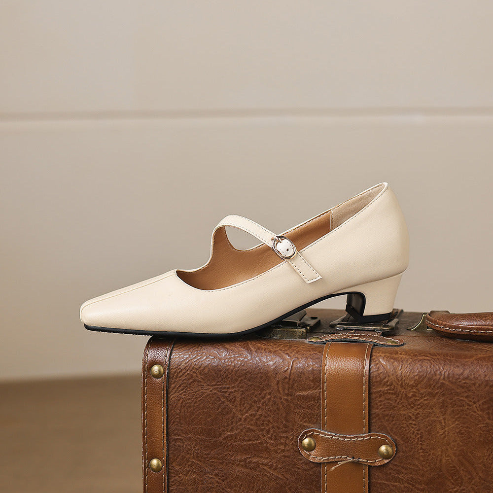 Celes Square Toe Leather Mary Jane Pumps