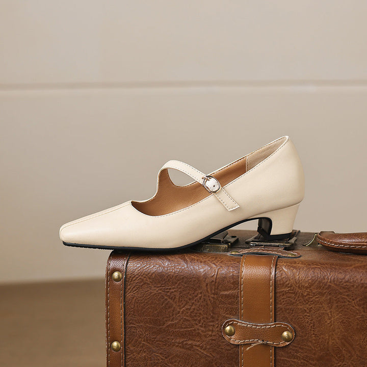 Celes Square Toe Leather Mary Jane Pumps