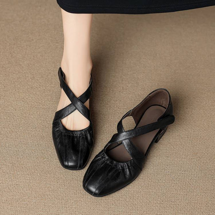 Odie Genuine Leather Cross Strap Flats