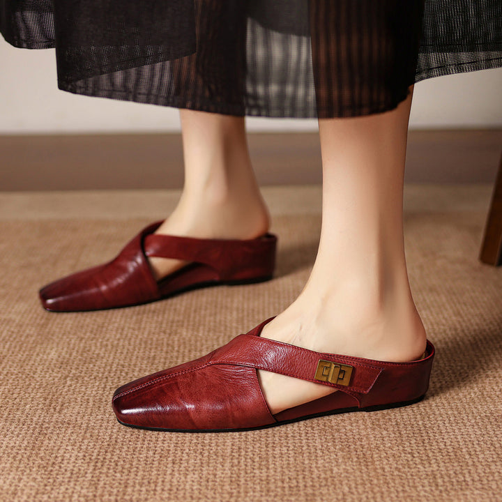 Rea Genuine Leather Square-Toe Mule Pumps