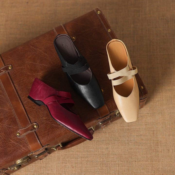 Maren Genuine Leather Square-Toe Mules