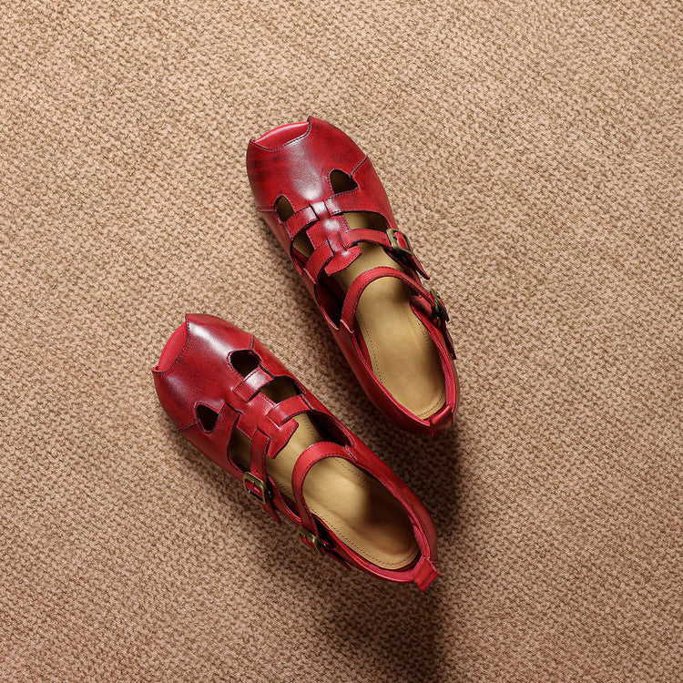 Caira Genuine Leather Peep-Toe Fisherman Sandals