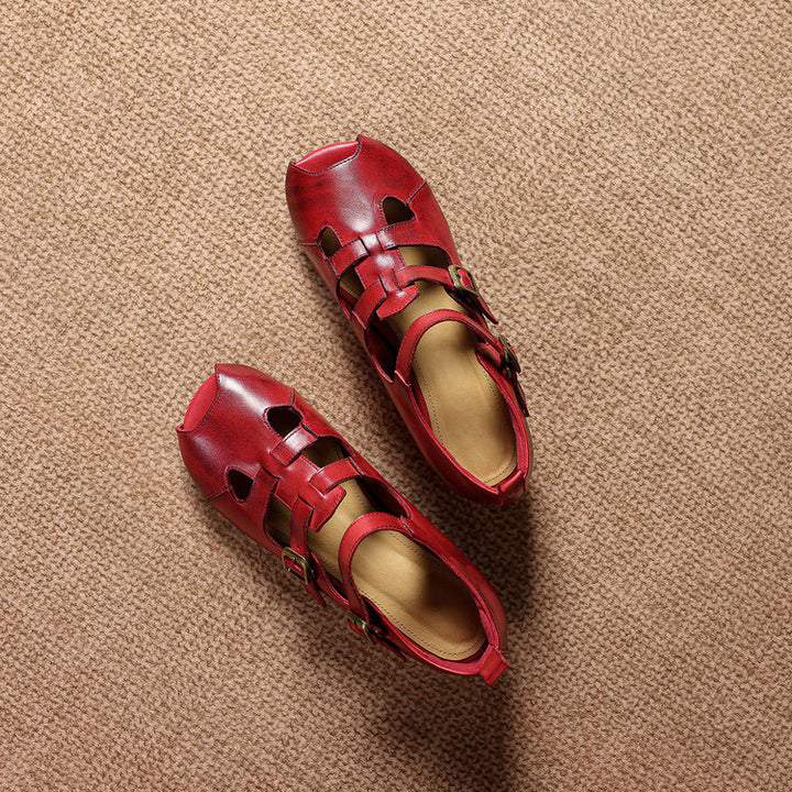 Caira Genuine Leather Peep-Toe Fisherman Sandals