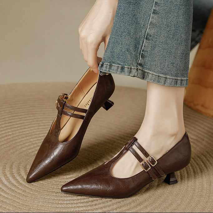 Mirel Genuine Leather T-Strap Pumps