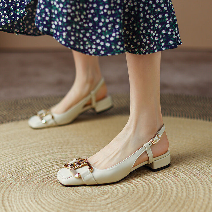 Cora Square Toe Leather Slingback Pumps