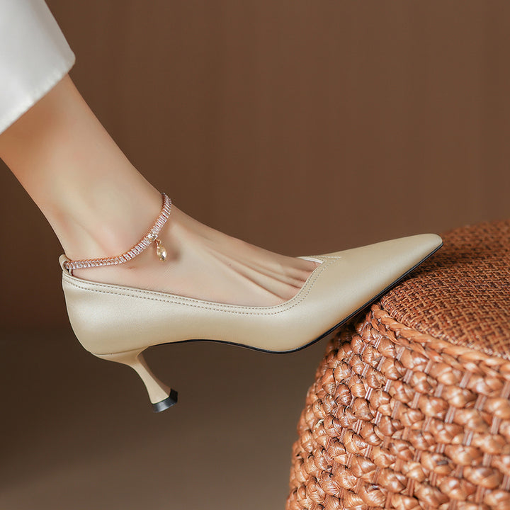 Raya Genuine Leather Rhinestone Anklet Pumps
