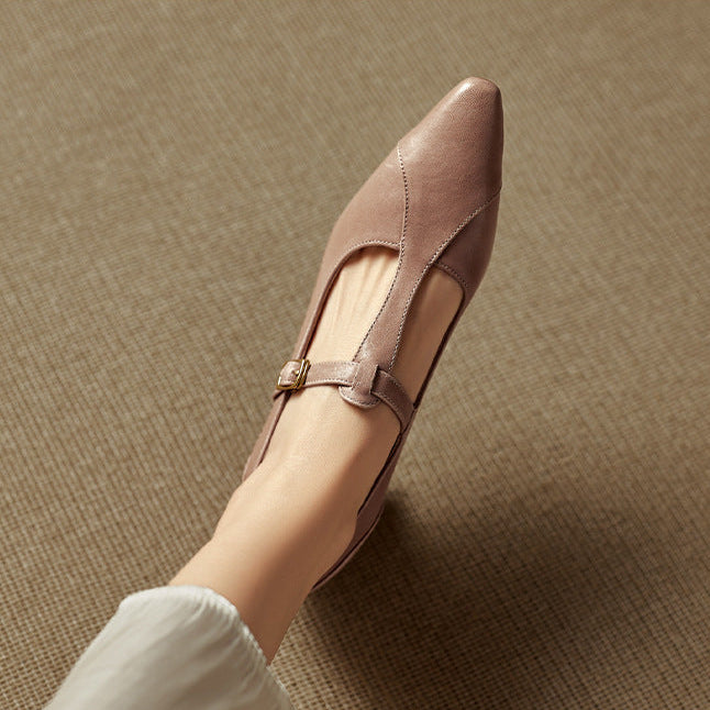 Rovena Genuine Leather T-Strap Heel Pumps