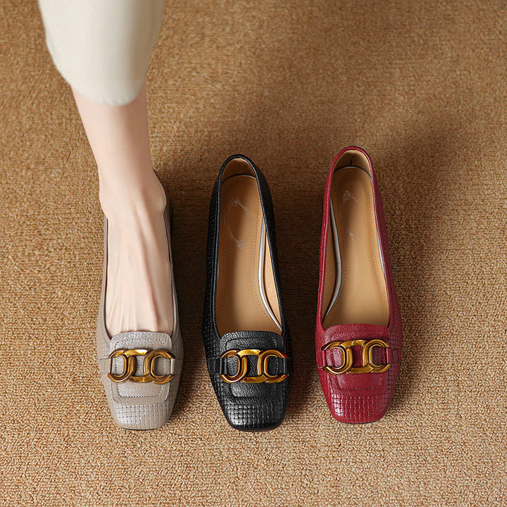 Soho Genuine Leather Block Heel Pumps