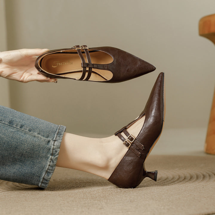 Mirel Genuine Leather T-Strap Pumps