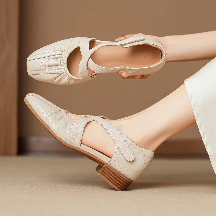 Odie Genuine Leather Cross Strap Flats
