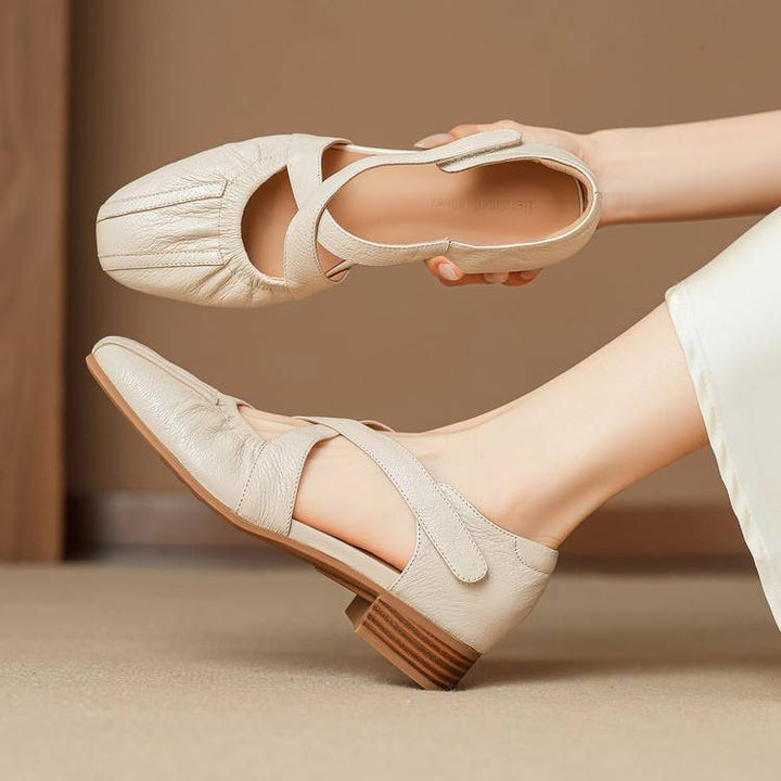 Odie Genuine Leather Cross Strap Flats