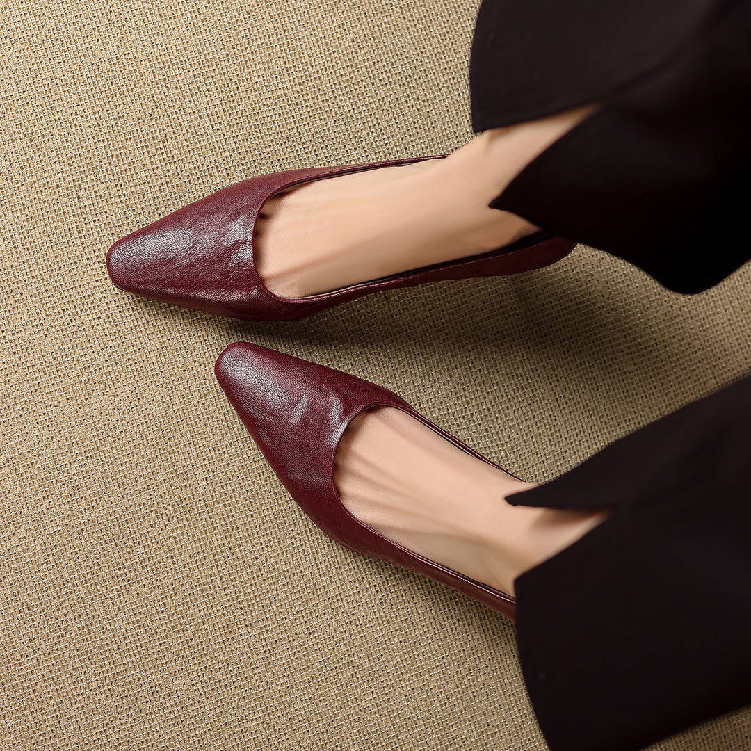 Cleva Genuine Leather Square-Toe Heels