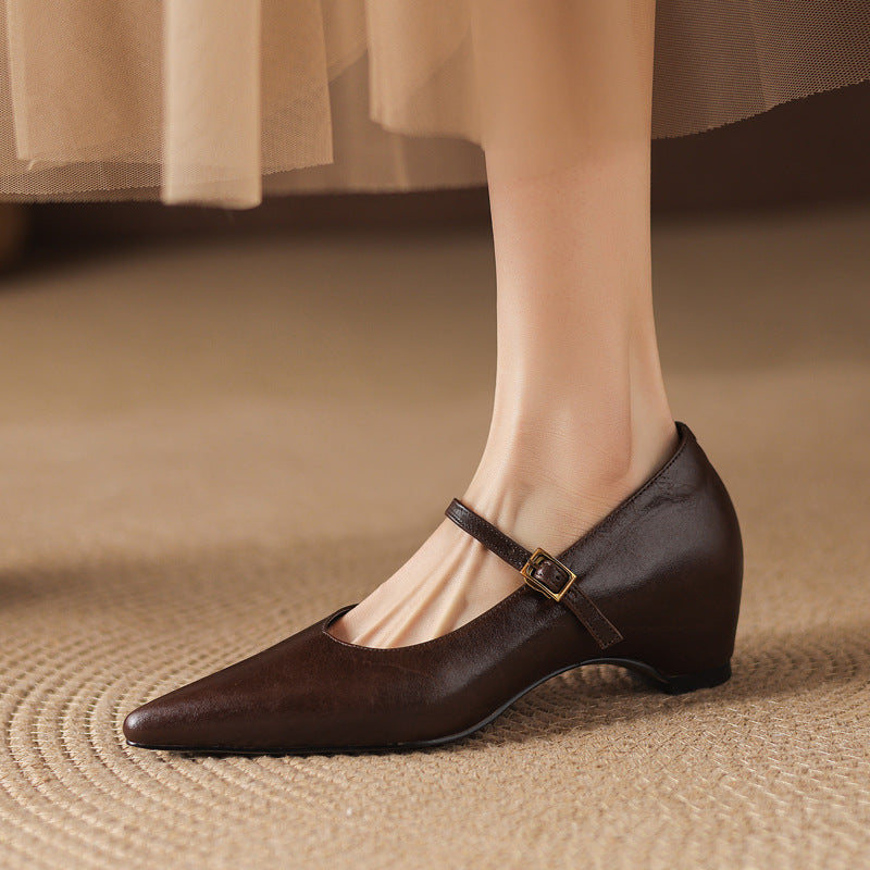 Evie Genuine Leather Pointed Toe Mary Jane Pumps