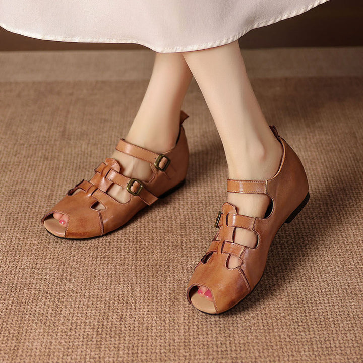 Caira Genuine Leather Peep-Toe Fisherman Sandals