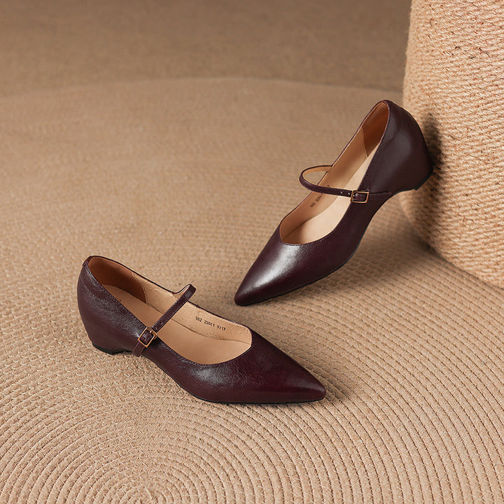 Evie Genuine Leather Pointed Toe Mary Jane Pumps