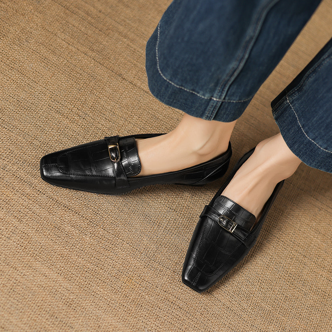 Nivan Genuine Leather Belt Strap Loafers