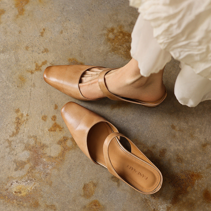 Cavie Genuine Leather Square-Toe Mules