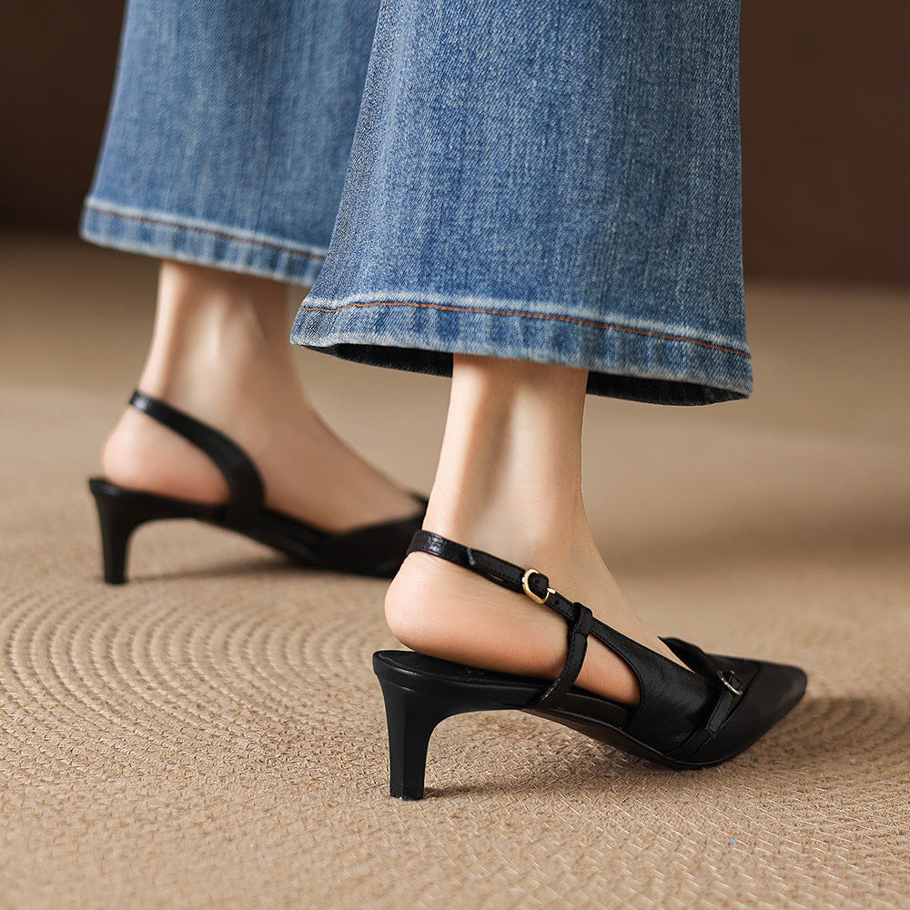 Elise Genuine Leather Pointed-Toe Slingback Heels