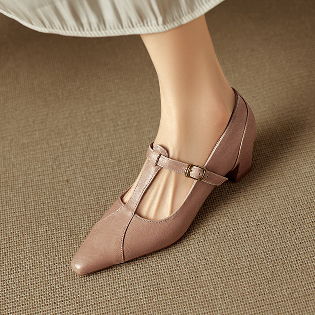 Rovena Genuine Leather T-Strap Heel Pumps