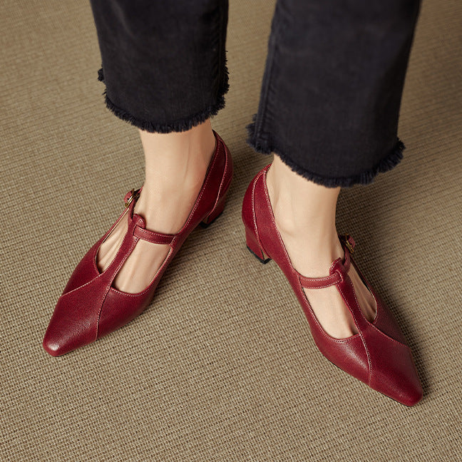 Rovena Genuine Leather T-Strap Heel Pumps