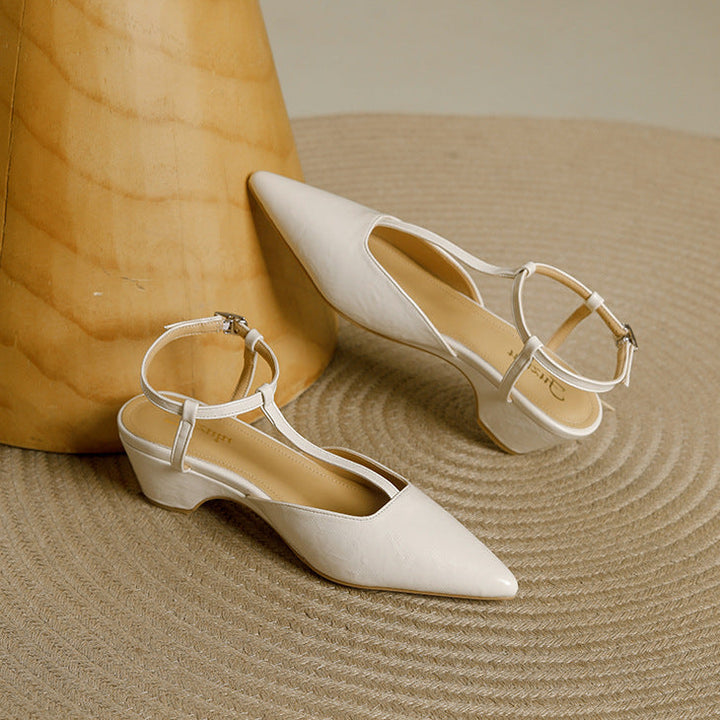 Nelsy Premium Leather T-Strap Slingback Heels