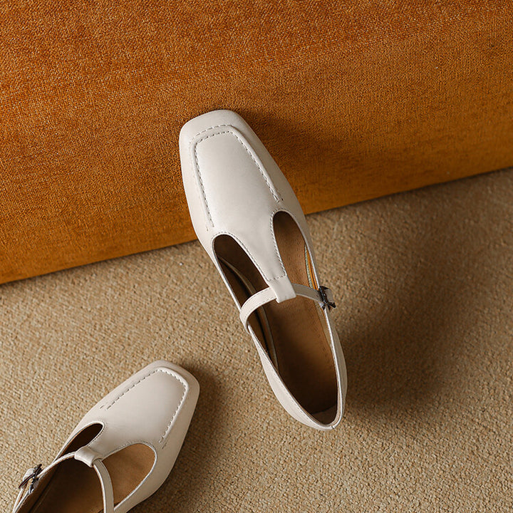 Velora Genuine Leather Square-Toe Mary Jane Pumps