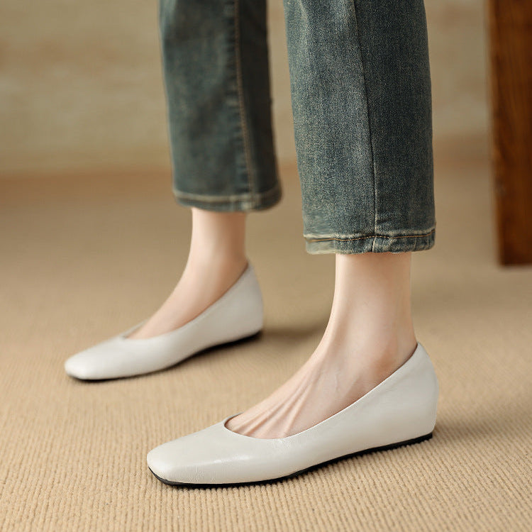 Roma Genuine Leather Square Toe Flat Pumps