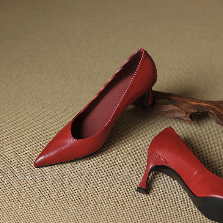 Aurea Genuine Leather Pointed-Toe Heels