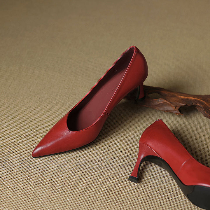 Aurea Genuine Leather Pointed-Toe Heels