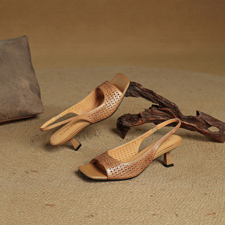 Muse Genuine Leather Square-Toe Slingback Sandals